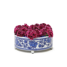 Load image into Gallery viewer, Blue and White Glass Floral Arranger 3 piece