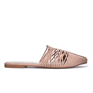 42 Gold- Cleo Woven Leather Flat Mule